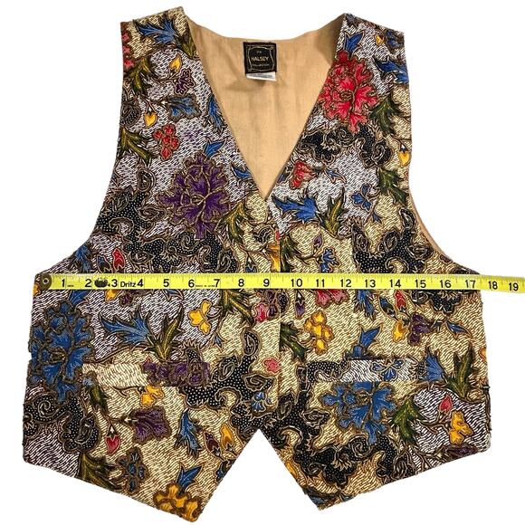 Halsey Collection Vest Petite Small Vintage Boho Tan Blue Red Floral Art Beaded - Picture 14 of 14